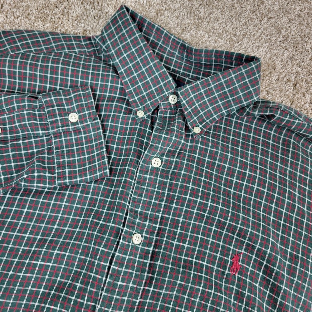 Vintage Ralph Lauren Blake Mens XL Green Red Plaid Pony Button Down Long Sleeve